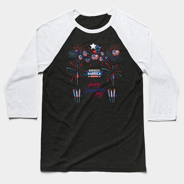 4th of july Baseball T-Shirt by Funtomass